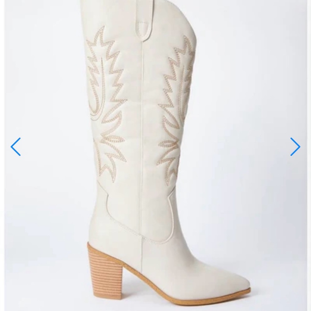 JustFab Cream Heeled Western Boots